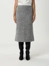 Tory Burch Mid-calf Tweed Skirt With Textured Fabric And Smooth Waistband In Gray