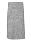 Tory Burch Mid-calf Tweed Skirt With Textured Fabric And Smooth Waistband In Gray