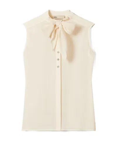 Tory Burch Sleeveless Bow Blouse In White