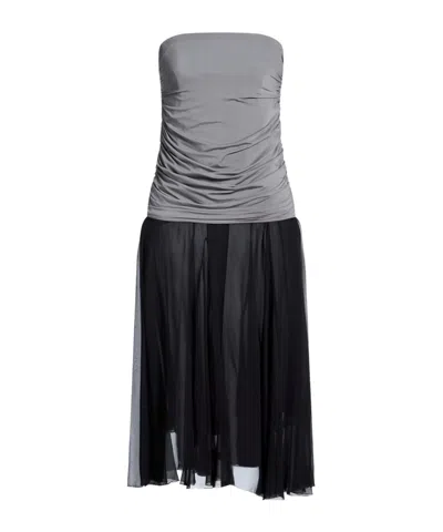 Tory Burch Sleeveless Deep V-neck Color-blocked Dress In Gray