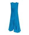 Tory Burch Flared Cotton And Silk-blend Midi Dress In Blue