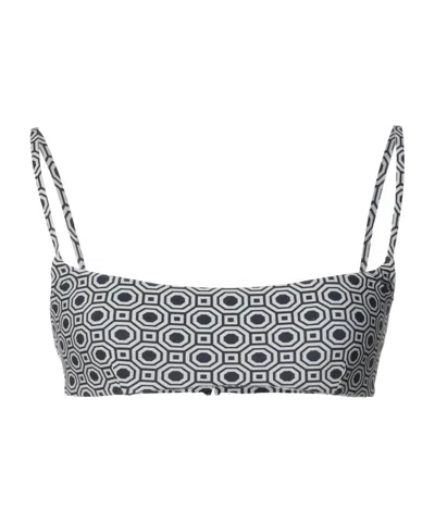 Tory Burch Sleeveless Geometric Print Bikini Top In White