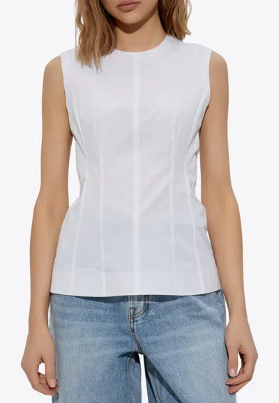 Tory Burch Sleeveless Poplin Top In White