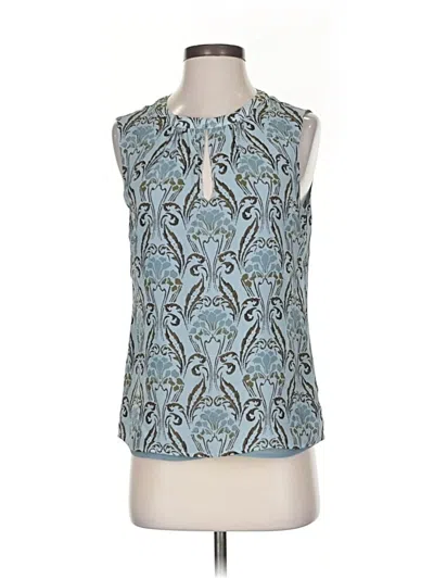 Pre-owned Tory Burch Sleeveless Silk Top Blue Keyhole Neckline Tops