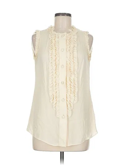 Pre-owned Tory Burch Sleeveless Silk Top Ivory Ruffles Neckline Tops In White