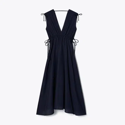 Tory Burch Sleeveless Smocked Dress In Medium Navy