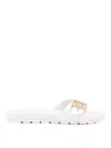 Tory Burch Slide Sandals With Metallic Buckle Accent In White