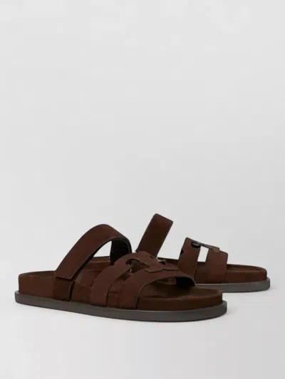 TORY BURCH SLIDE SANDALS CALF SUEDE CRISSCROSS STRAPS