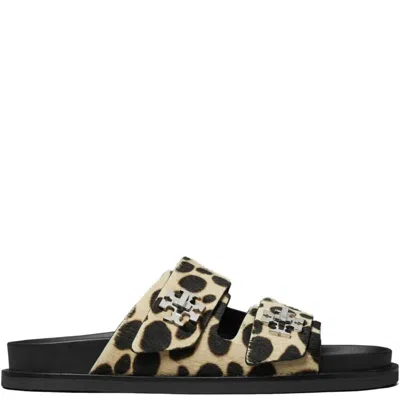 Tory Burch Slider Sandals With Leopadrata Pattern In Black