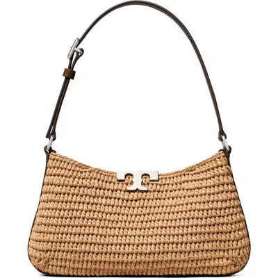 Tory Burch Slim Eleanor Woven Raffia Shoulder Bag In Neutral