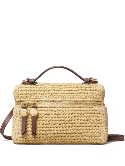 Tory Burch Slim Romy Woven Top-handle Bag In Neutral