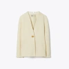 Tory Burch Slim Tweed Jacket In White/ivory