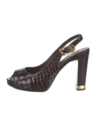 Pre-owned Tory Burch Slingback Pumps In Brown