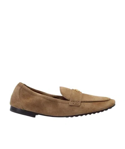 Tory Burch River Rock Suede Flat Shoes In Brown