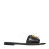 Tory Burch Eleanor Leather Medallion Flat Slide Sandals In Black
