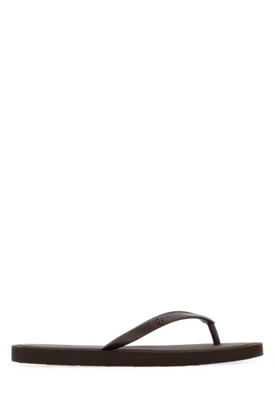 Tory Burch Dark Brown Rubber Kira Thong Slippers