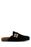 Tory Burch Mellow Suede Buckle Slide Mules In Black