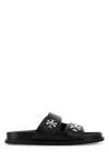 Tory Burch T Lock Slide Sandals With Logo Embellishment In Black