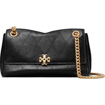 Tory Burch Charlie Small Quilted Leather Shoulder Bag In Black