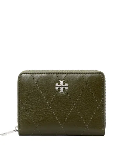 Tory Burch Charlie Quilted Small Zip Around Leather Wallet In Green