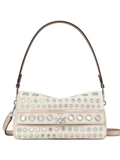 Tory Burch Small Charlie Shoulder Bag With Embellishments In White