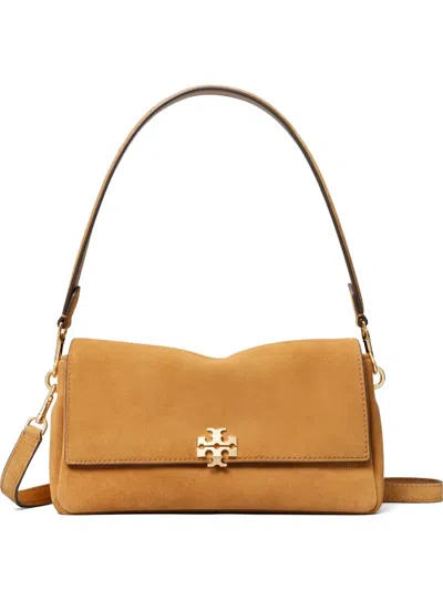 Tory Burch Small Charlie Suede Shoulder Bag In Nude