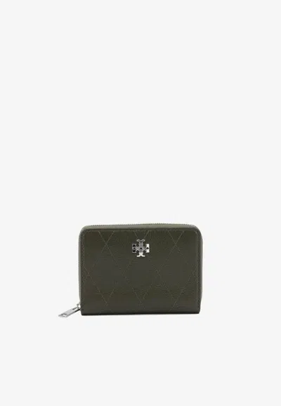 Tory Burch Small Charlie Zip-around Wallet In Green