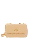TORY BURCH SMALL CONVERTIBLE KIRA BEIGE SHOULDER BAG WITH LOGO IN CHEVRON-QUILTED LEATHER WOMAN
