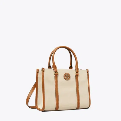 Tory Burch Small Cotton Canvas Tote In Canvas/classic Cuoio/classic Cuoio
