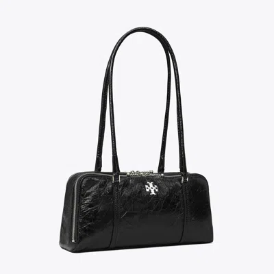Tory Burch Small Crinkle Leather Marshmallow Satchel In Black