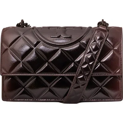 Tory Burch Small Fleming Quilted Patent Shoulder Bag In Brown