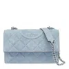 Tory Burch Fleming Small Convertible Denim Shoulder Bag In Blue