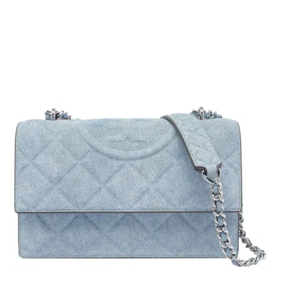 Tory Burch Fleming Small Convertible Denim Shoulder Bag In Medium Wash Denim
