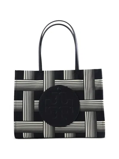 Tory Burch Small Ella Block-print Tote Bag In Black