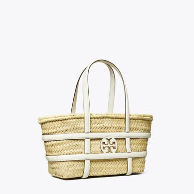 Tory Burch Small Ella Croc-embossed Straw Basket In White