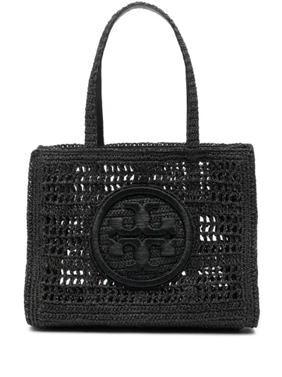 Tory Burch Ella Small Crochet Straw Tote Bag In Deep Slate