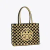 Tory Burch Small Ella Hand-crocheted Checkered Tote In Black/natural