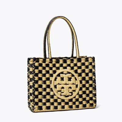 Tory Burch Small Ella Hand-crocheted Checkered Tote In Black/natural