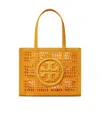 Tory Burch 'ella' Orange Shopper With Woven Design And Embroidered Logo On The Front In Raffia Woman In Yellow
