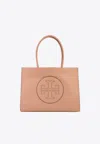 Tory Burch Leather Handbag With Embossed Logo On The Front In Beige
