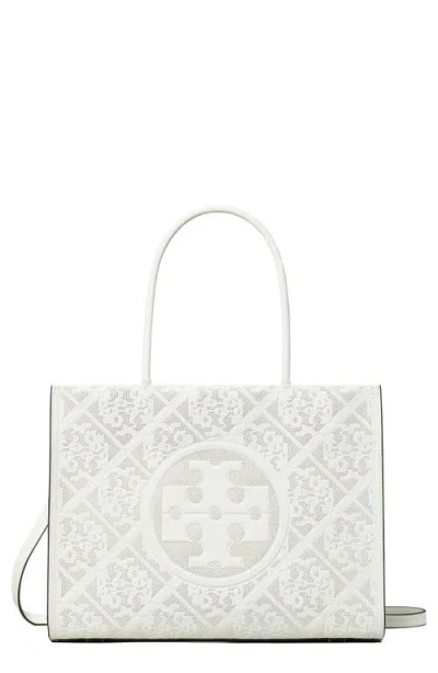 Tory Burch Small Ella Perforated Faux Leather Tote In Blanc