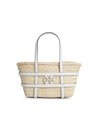 Tory Burch Small 'ella' Shopping Bag In White Basket Straw