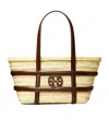 Tory Burch Small Ella Shopping Bag In Straw Classic Leather Color In Brown