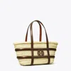 Tory Burch Small Ella Shopping Bag In Straw Classic Leather Color