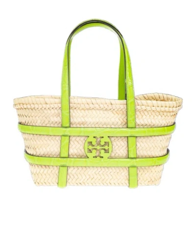Tory Burch Small Ella Straw Basket Bag In Green