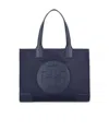 Tory Burch 'ella Small' Blue Tote Bag With Tonal Logo Detail In Black