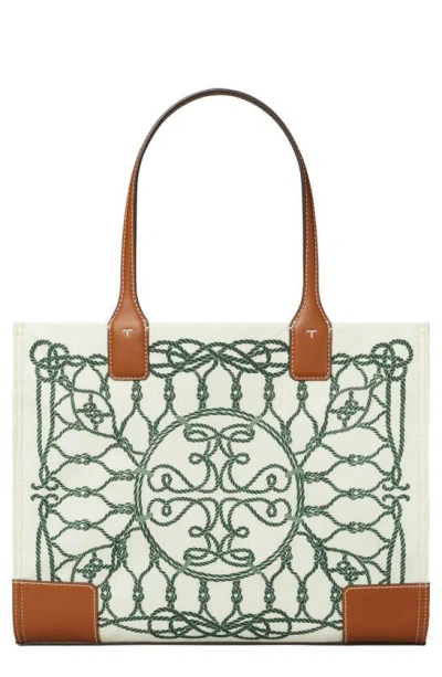 Tory Burch Small Ella Tote In Ivory Abstract Rope