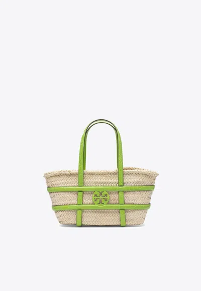 Tory Burch Small Ella Woven-raffia Tote Bag In Green