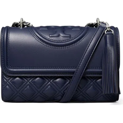 Tory Burch Small Fleming Convertible Leather Shoulder Bag In Blue