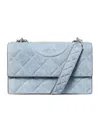 Tory Burch Fleming Small Convertible Denim Shoulder Bag In Blue